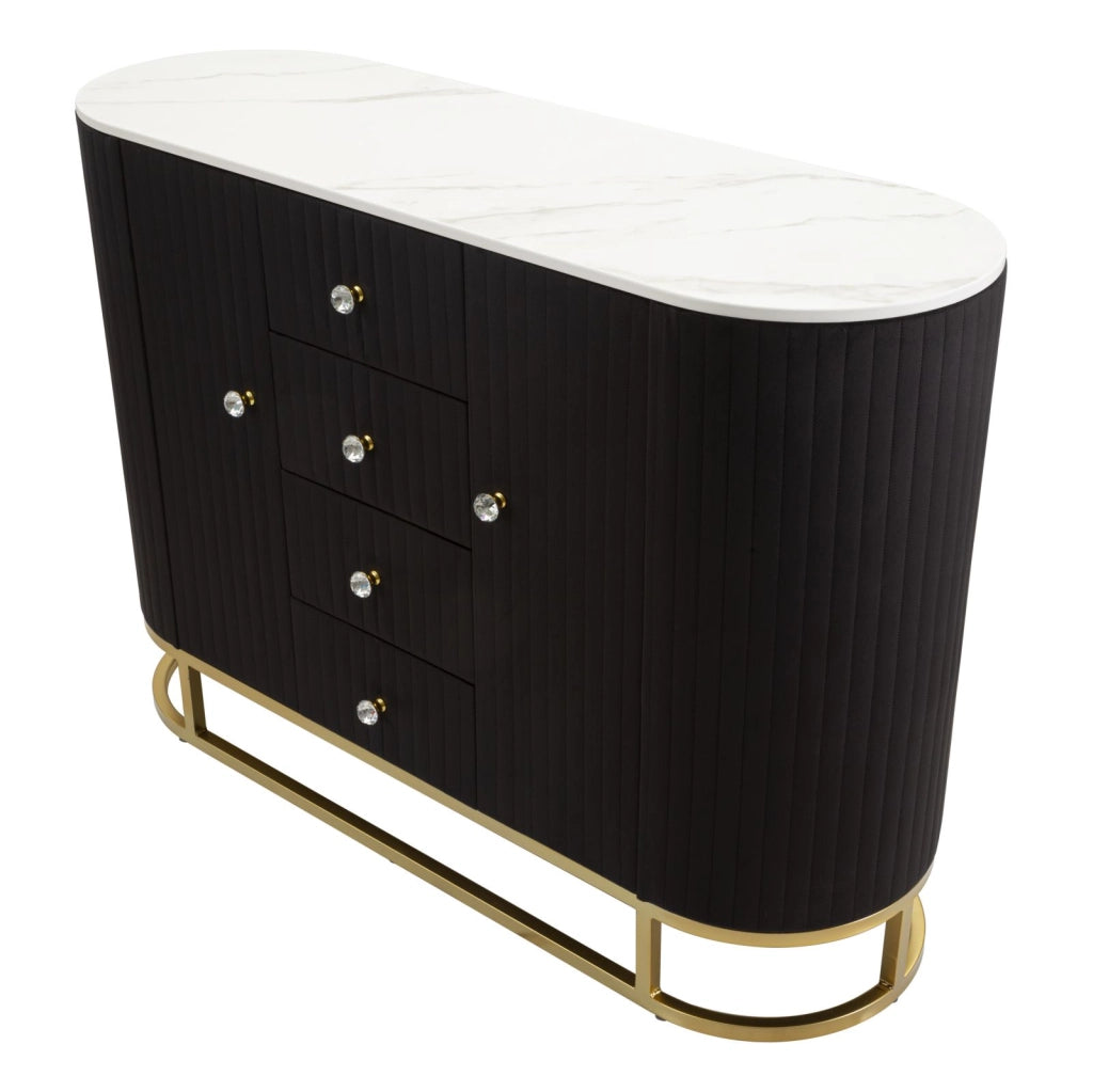Consolle metallo dorato, tessuto nero e similmarmo, cassetti e ante 120x40x85cm Montpellier