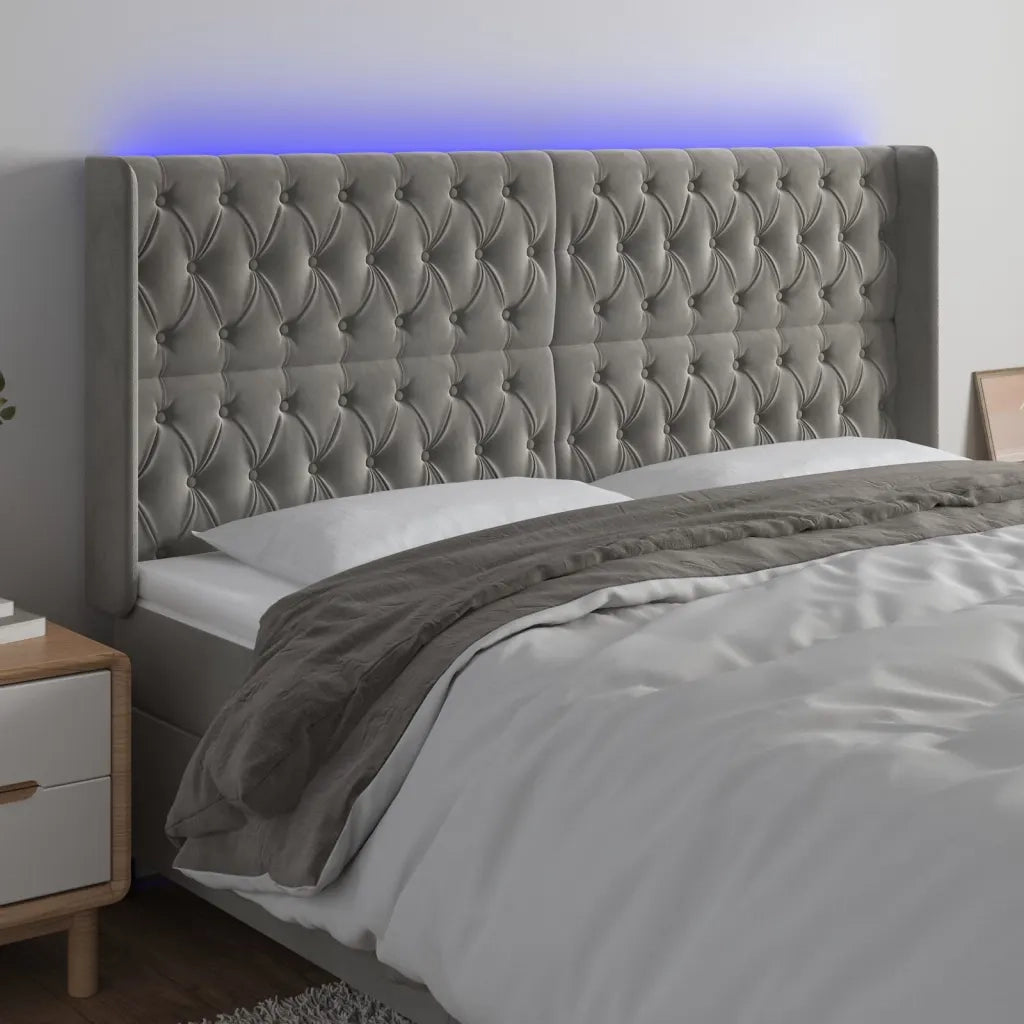 Testiera | Testata a LED Grigio Chiaro 203x16x118/128 cm in Velluto