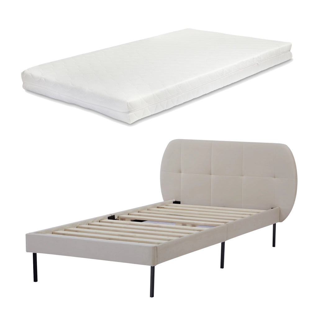 Letto Singolo Porvoo con Testiera e Materasso 90x200 cm Rivestimento in Velluto - Beige [en.casa]