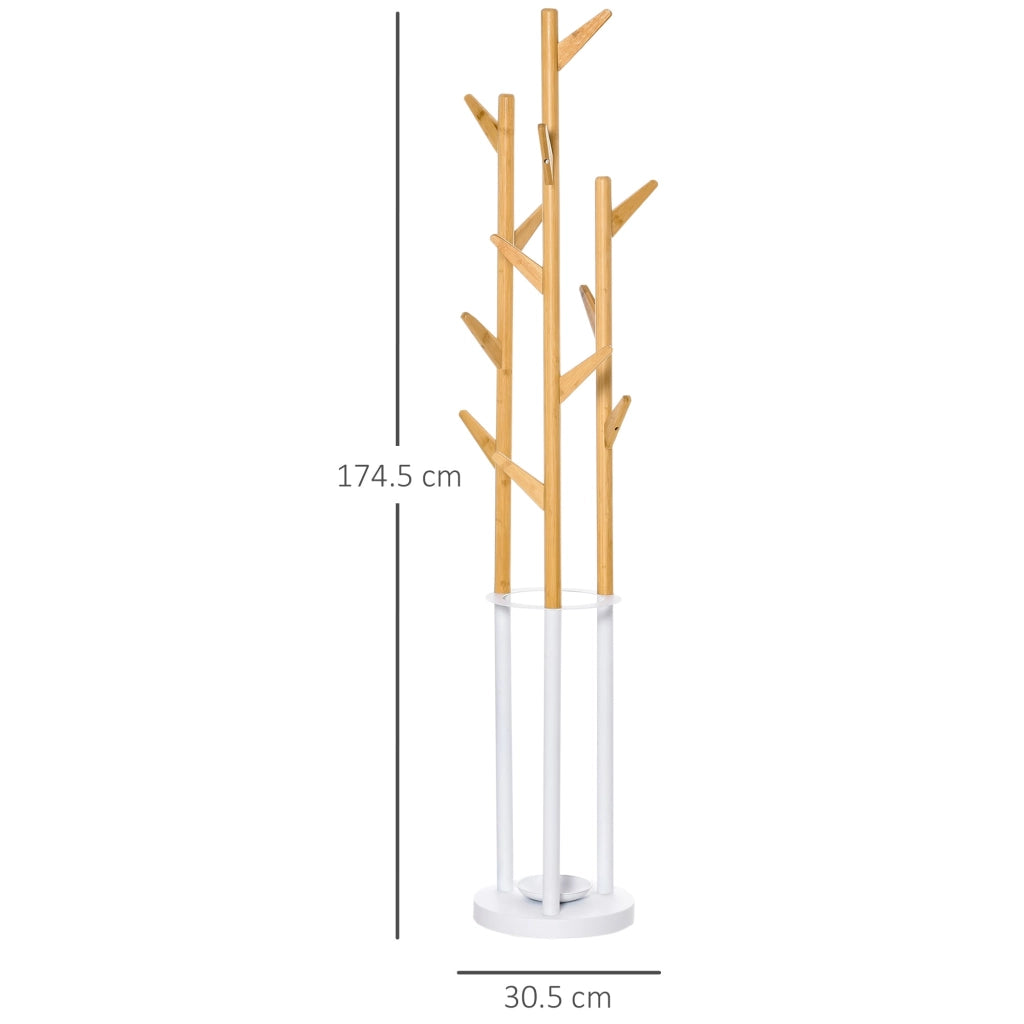 Appendiabiti da Terra 30,5x30,5x174,5 cm in Metallo e Bambù Legno e Bianco