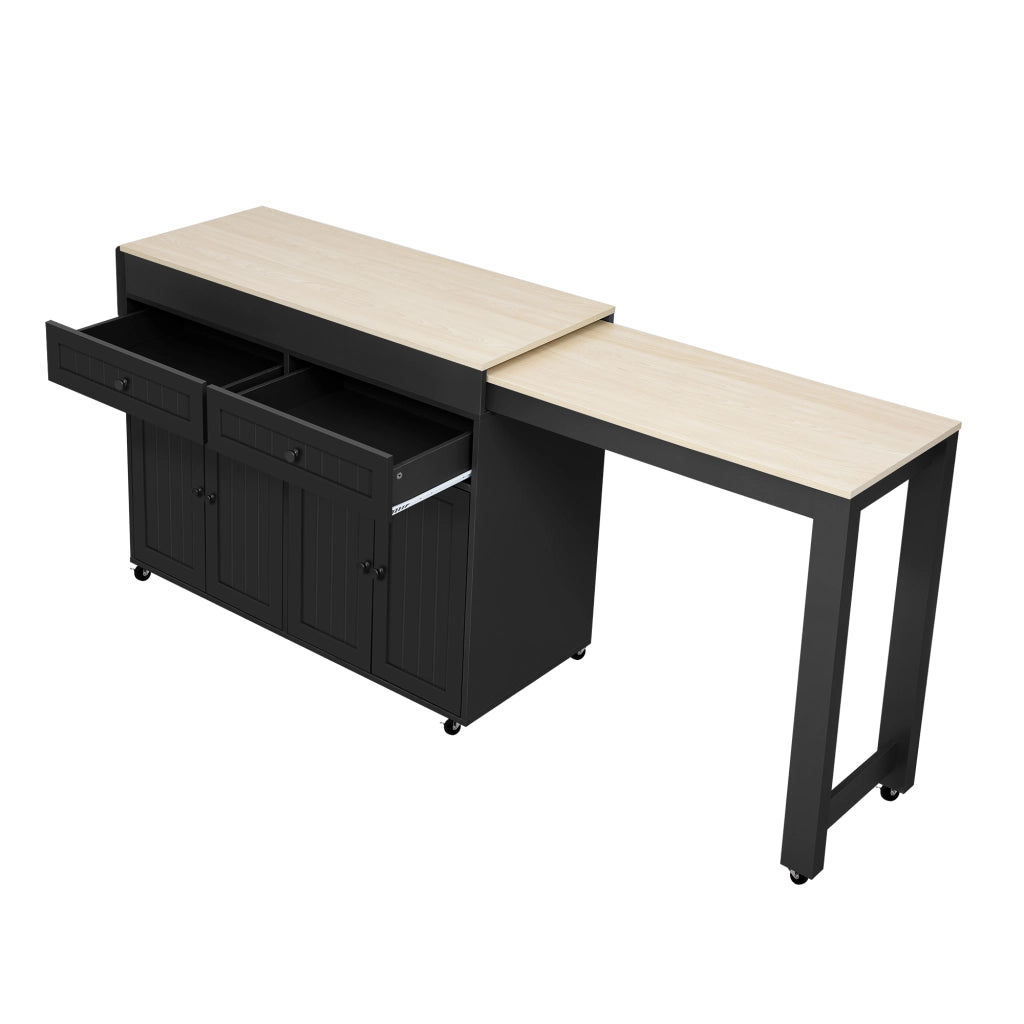 Isola da Cucina con Piano Estensibile; 1 Cassetto e 7 Ruote; in MDF; 112-180;5x45x92;2 cm; Nero Naturale