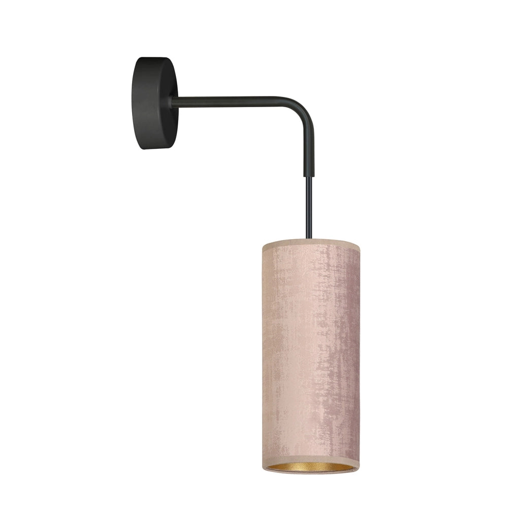 Applique 1 Luce Bente In Acciaio Nero E Paralume Rosa E Oro