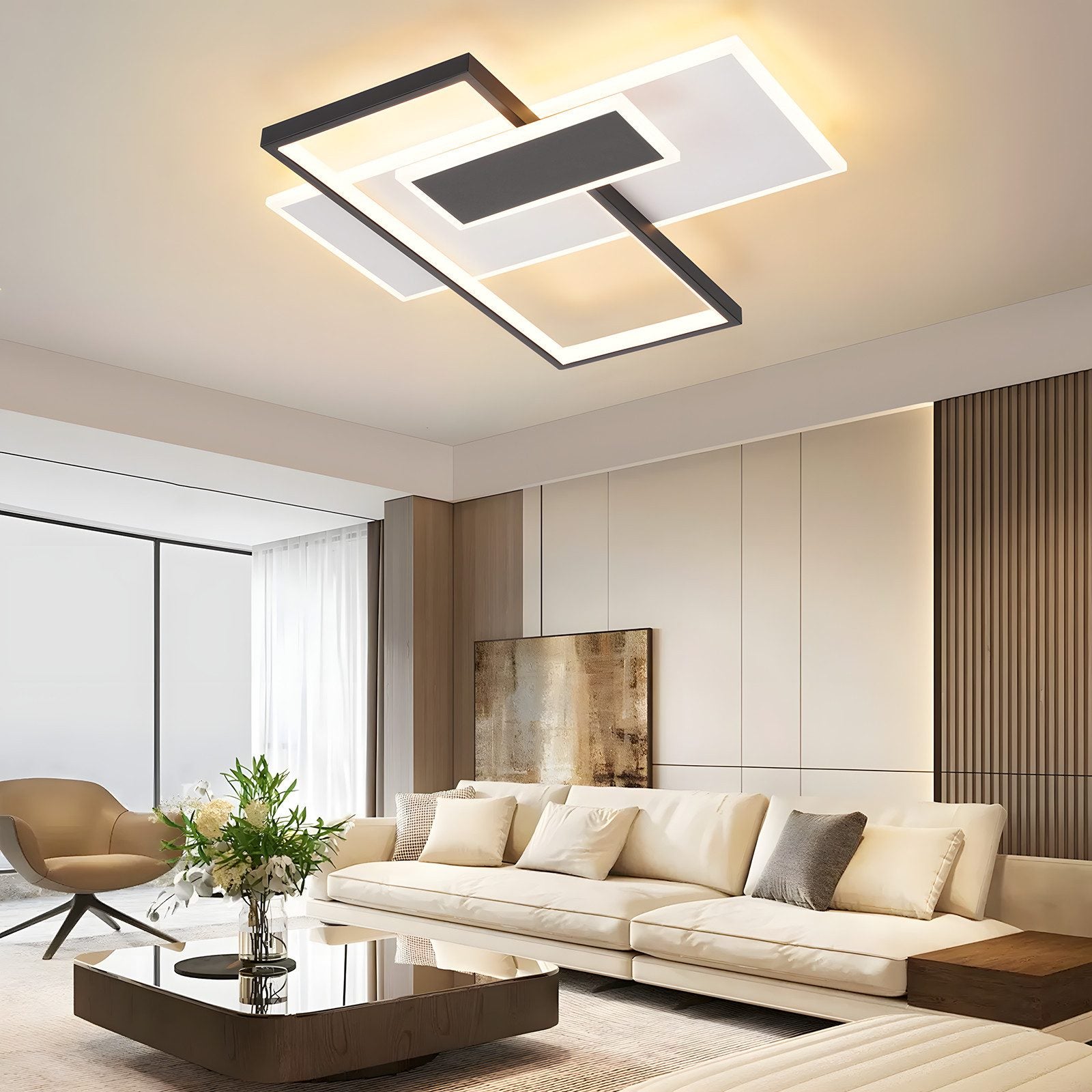 ZMH Lampada da soffitto LED 62W nera dimmerabile con telecomando 2 faretti per soggiorno
