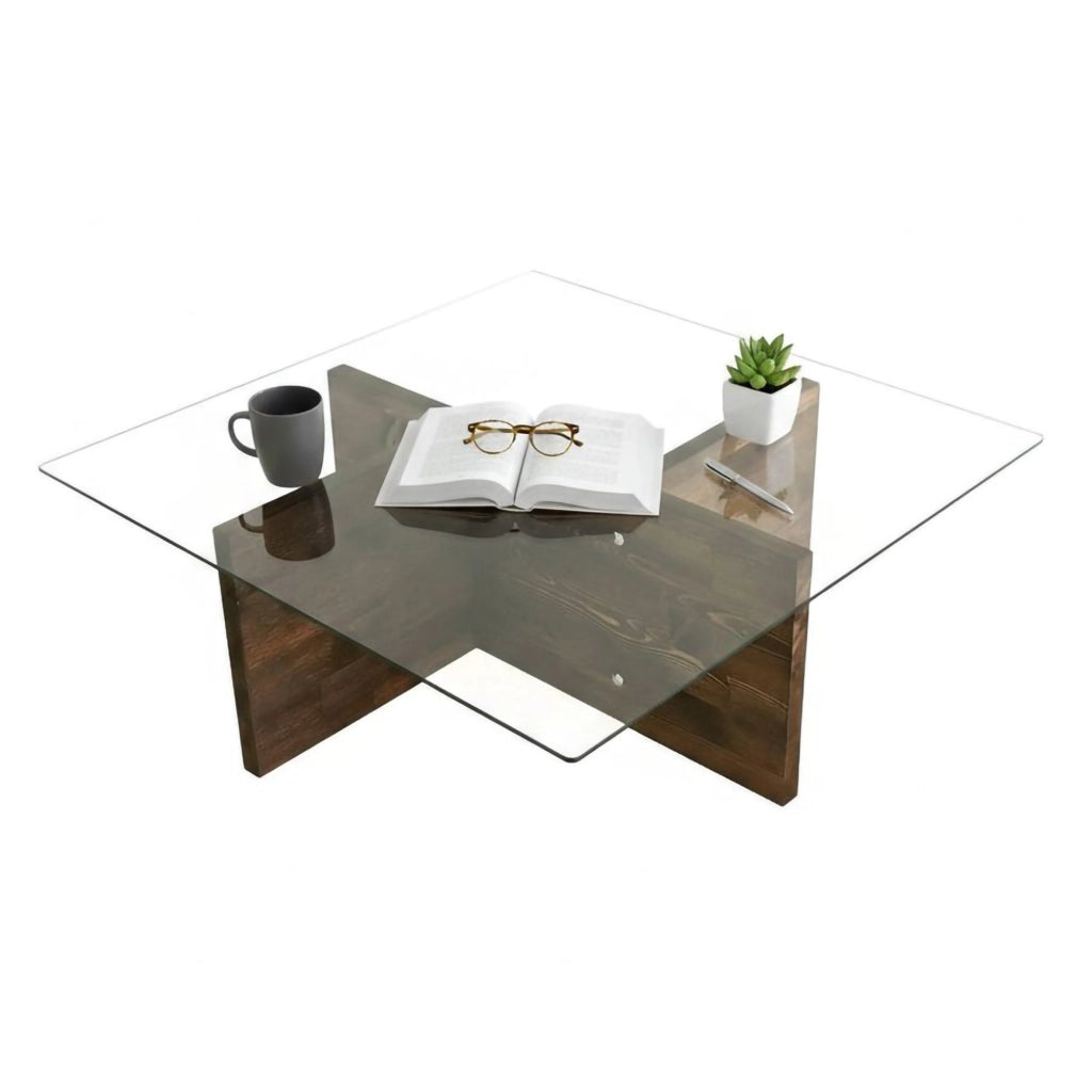 Dhabi, Tavolino da Salotto Portariviste, 90x90x35h cm Marrone Noce