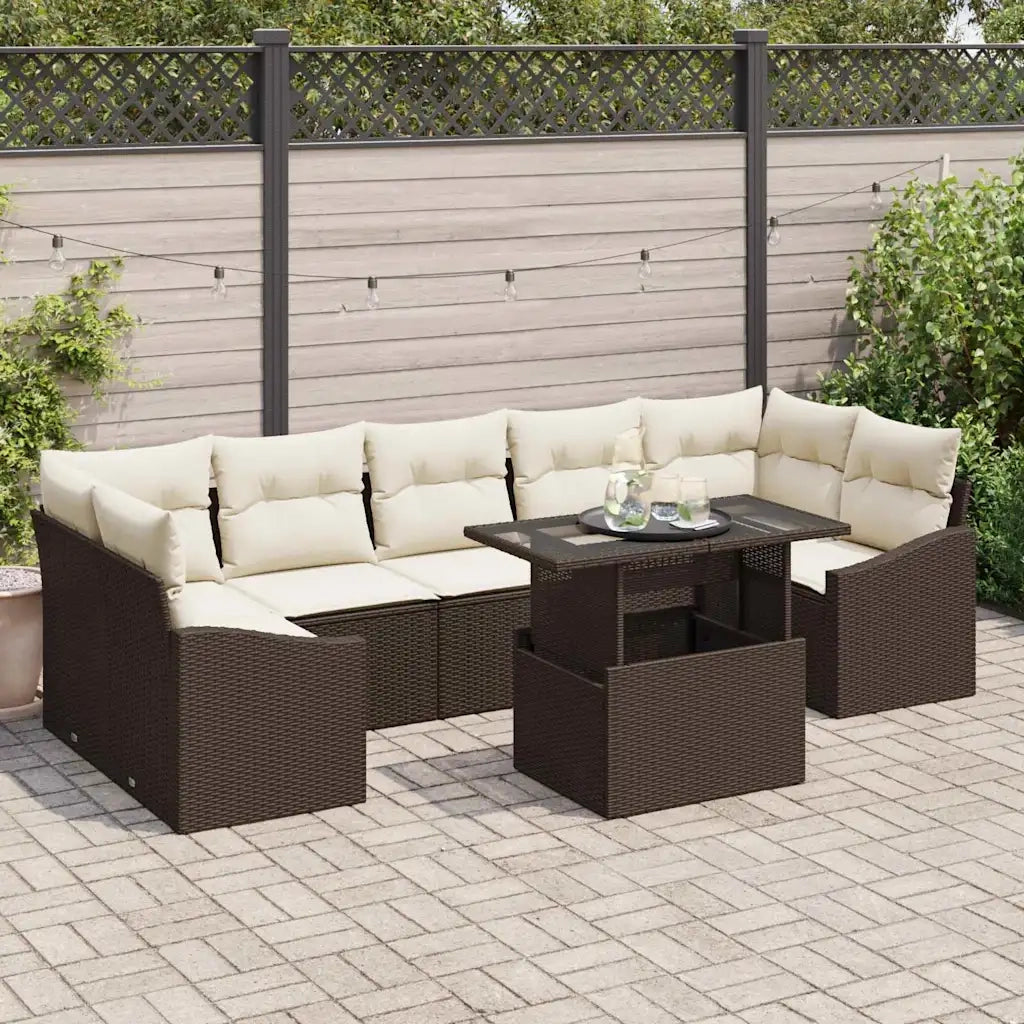 Set Divano da Giardino 8 pcs Marrone e crema polyrattan 3348954