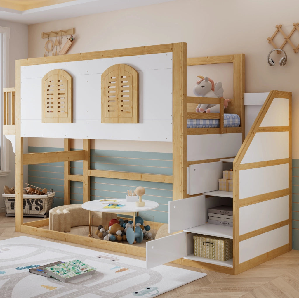 Letto a soppalco per bambini 90x200 cm bianco e naturale