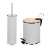 Kit accessori bagno scopino e pattumiera bianco in acciaio e bambù Haiti