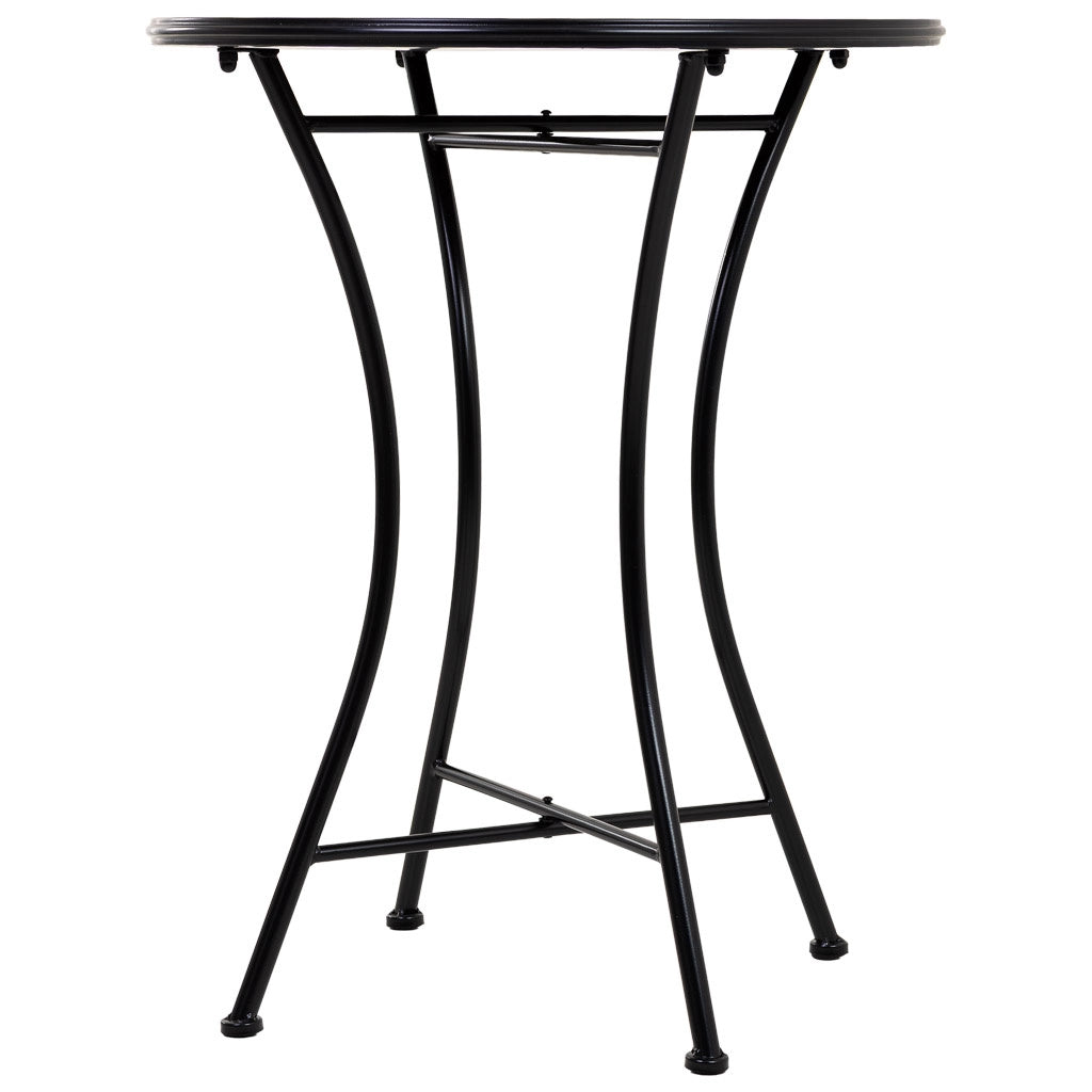 Set tavolo e due sedie in mosaico nero e ferro battuto tavolo: D60x75h - sedia (2): D38x46-90h