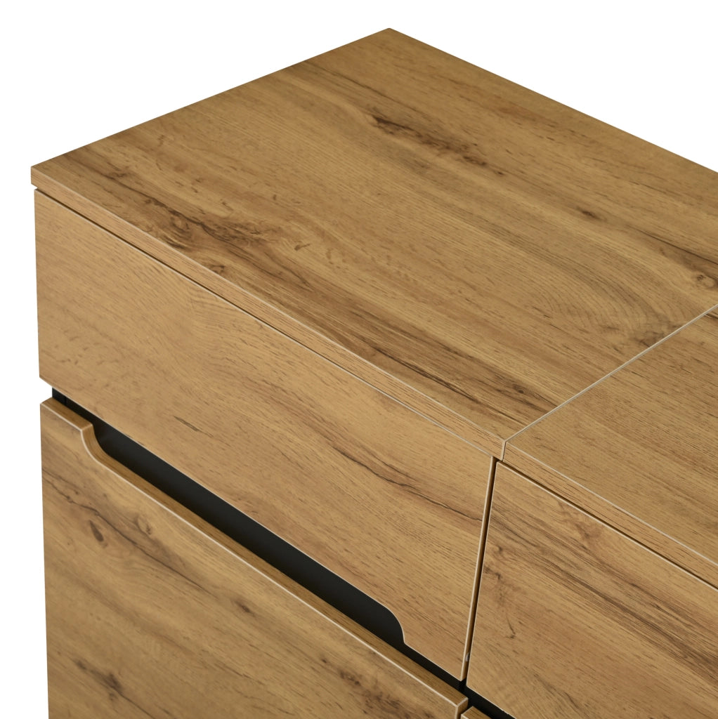 Credenza con 2 ante e 4 cassetti 160x40x80 cm nero e colore legno