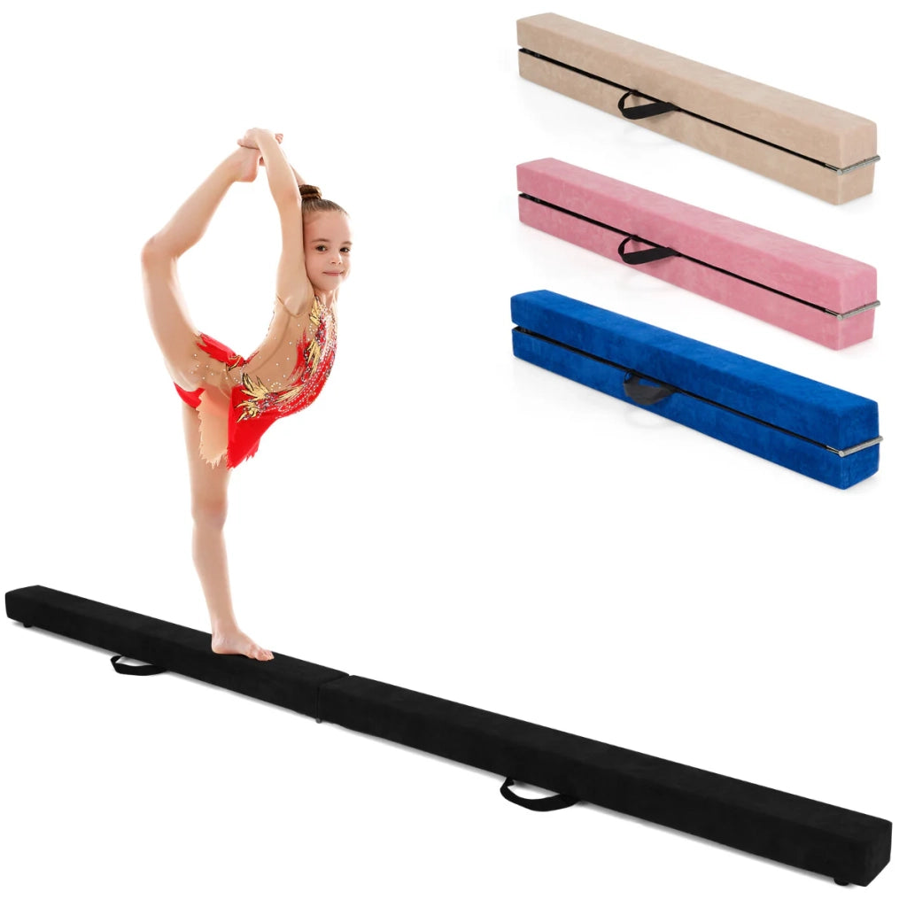 Trave da ginnastica pieghevole 210 x 10 x 8 cm per bambini con maniglie per il trasporto design nero 20_0020979
