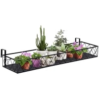 Fioriera da Esterno Portavasi con Ganci per Ringhiera Balcone in Metallo, 100x31x12cm, Nero