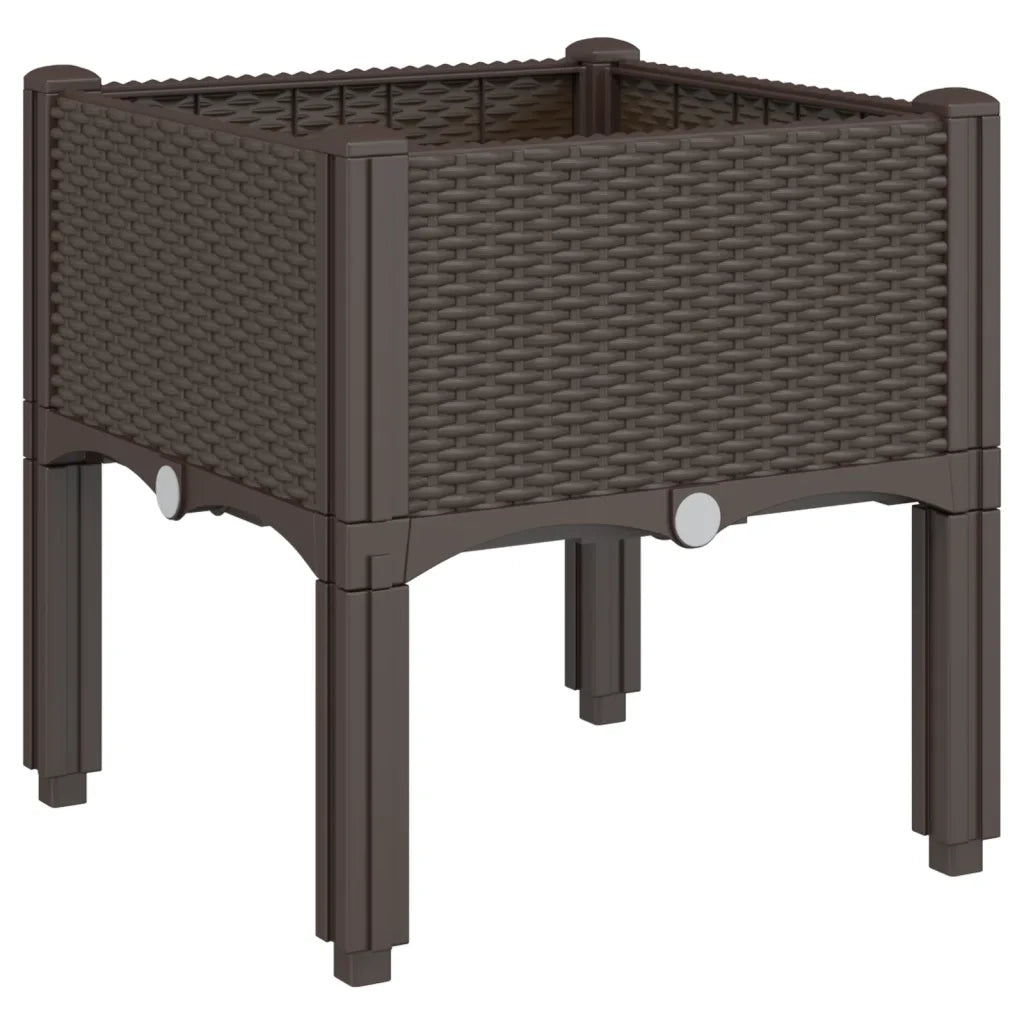 Fioriera | Cassetta per fiori | Vaso da Giardino con Gambe Marrone 40x40x42 cm in PP