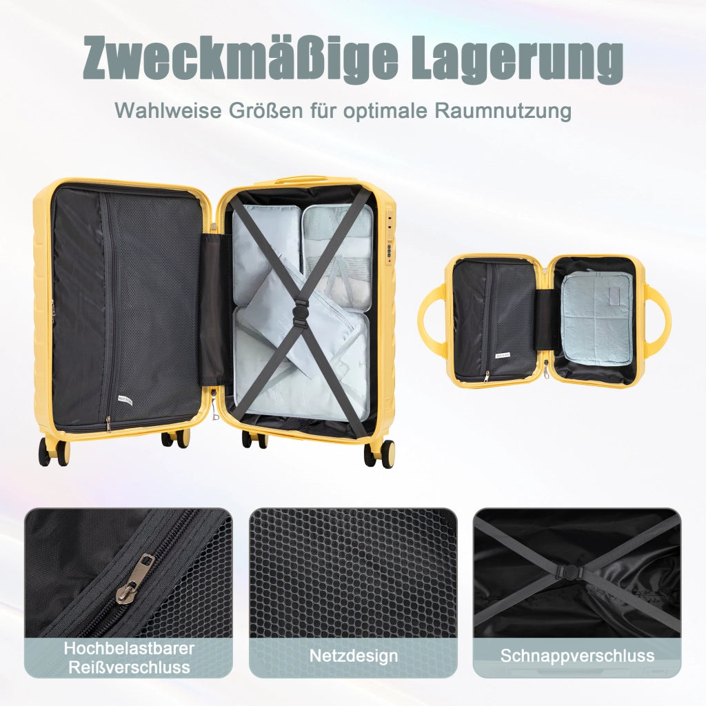 Valigia rigida set da 2 pezzi in ABS con chiusura a combinazione ruote girevoli e beauty case giallo 55 cm