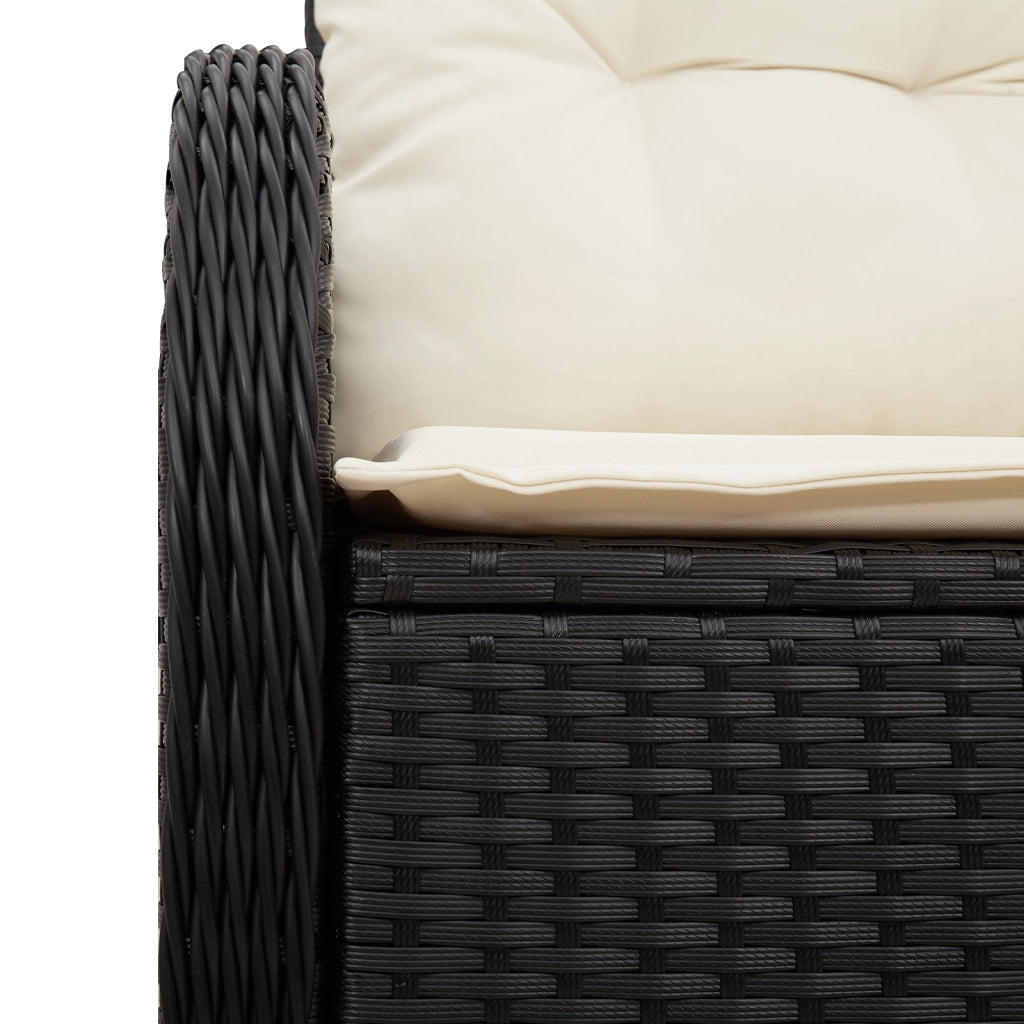 Sofa da giardino a 2 posti  con storage e cuscini in polyrattan nero