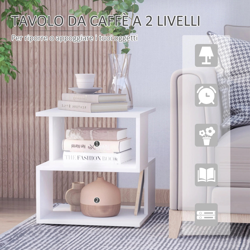 Tavolino da Caffè 2 Ripiani Design Moderno Legno Bianco 40x40x43 cm