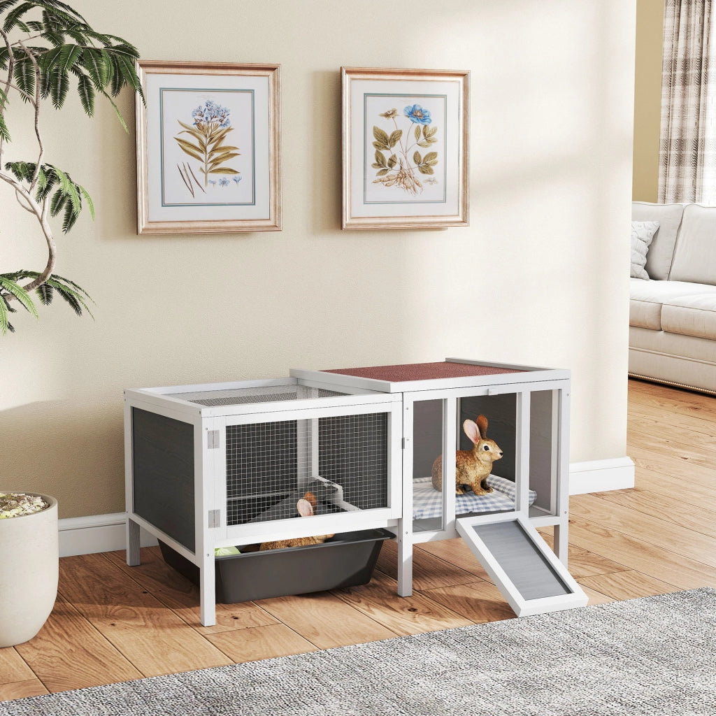 Conigliera da Esterno con Casetta e Recinto ¨C zephmum ¨C Legno e Metallo Grigio 105x57.5x51.5 cm