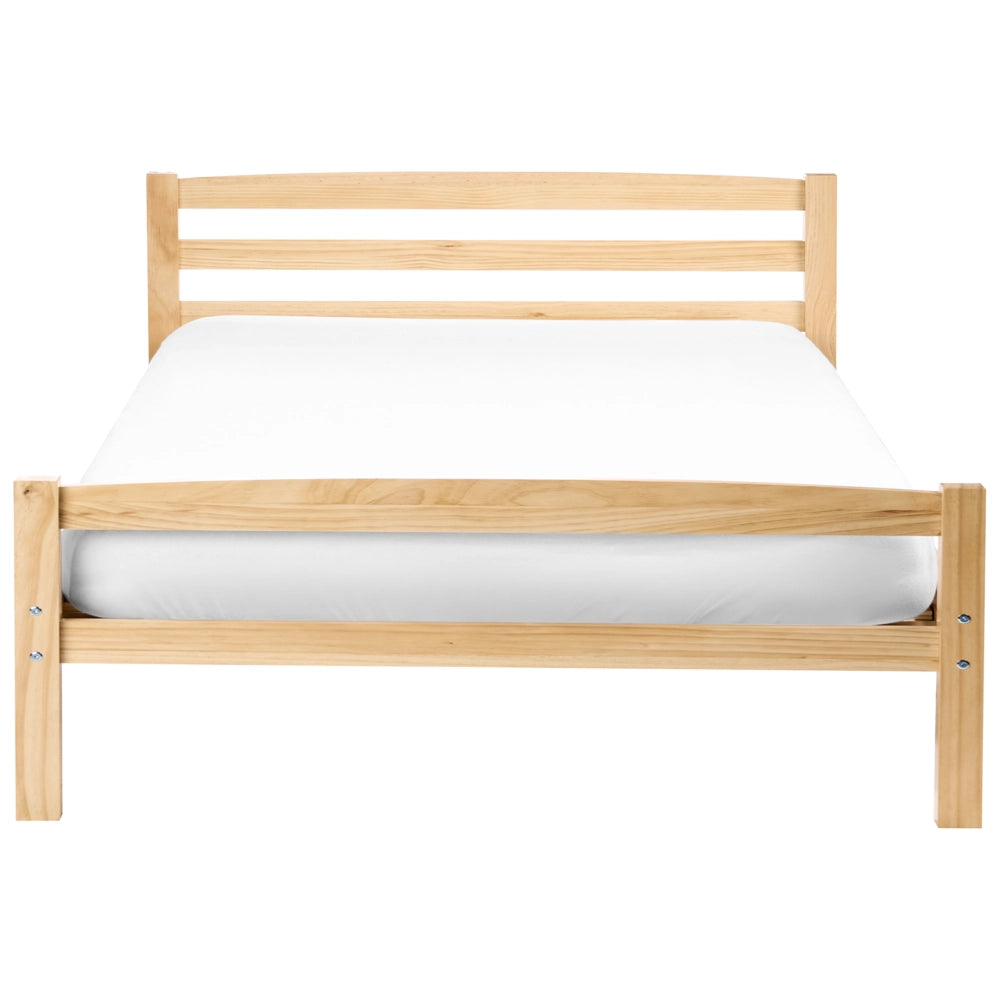 Letto matrimoniale in legno di pino chiaro 120 x 200 Testiera a doghe minimalista