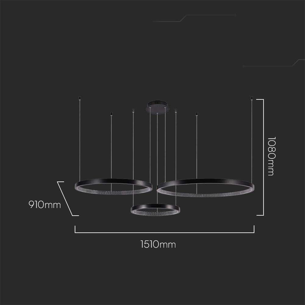Lampada sospesa LED 3 anelli nera 4000K V-TAC VT-7824