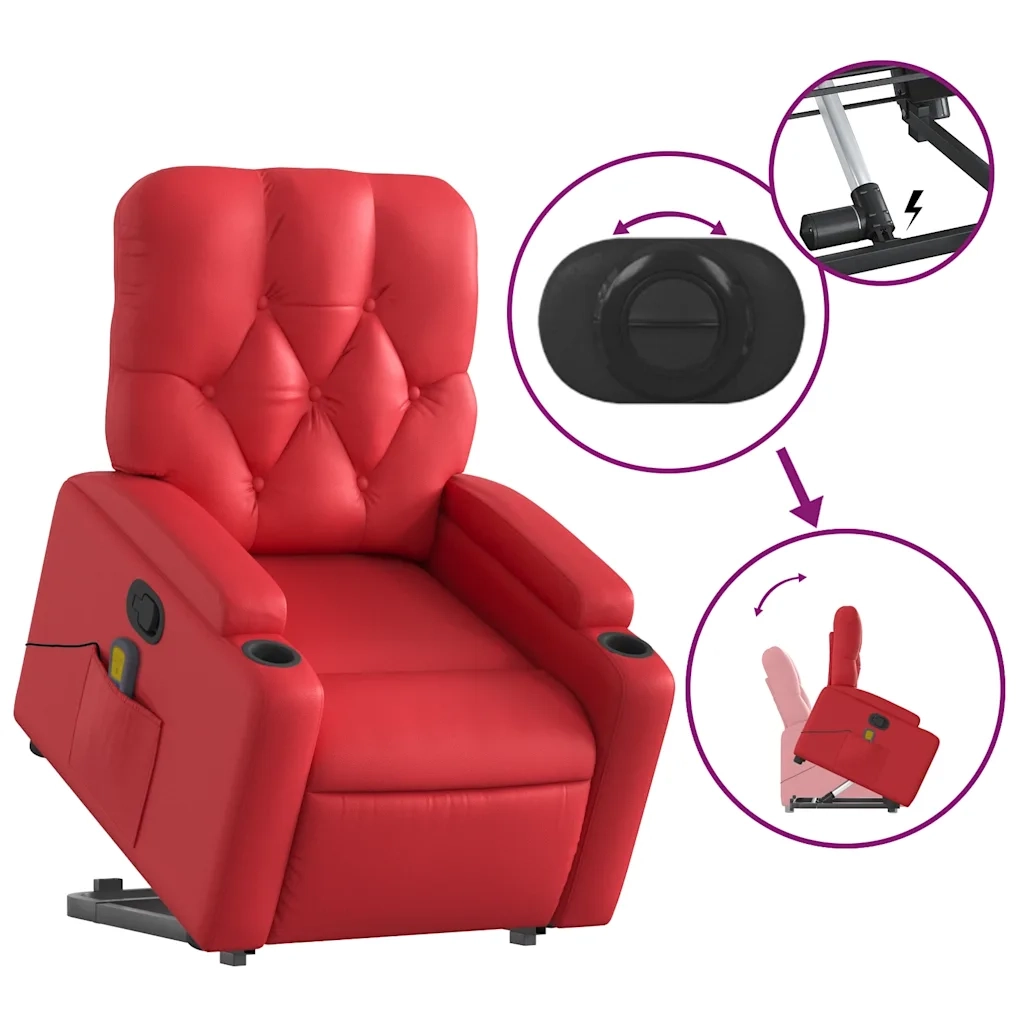 Poltrona Alzapersona Reclinabile Massaggio Rosso in Similpelle 3204784