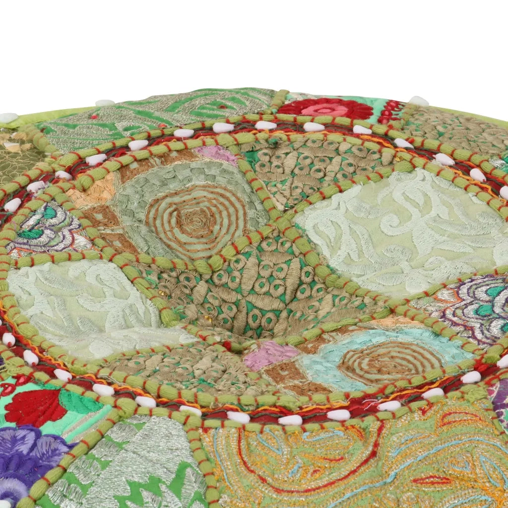 Pouf Patchwork Rotondo Fatto a Mano in Cotone 40x20 cm Verde 246573