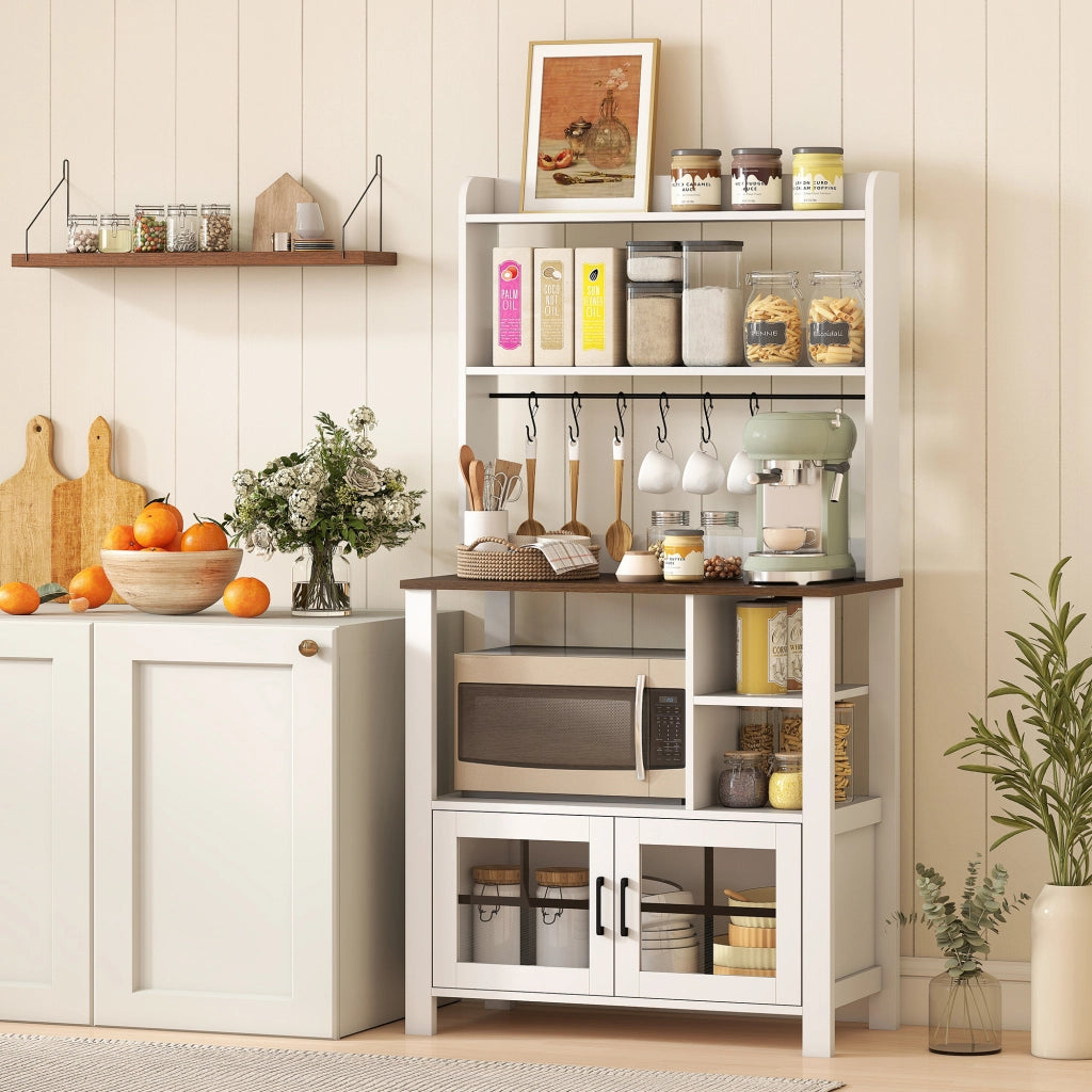 Armadio Cucina con Ante Vetro e Ripiani ¨C Zephmum ¨C 80x40x152 Bianco