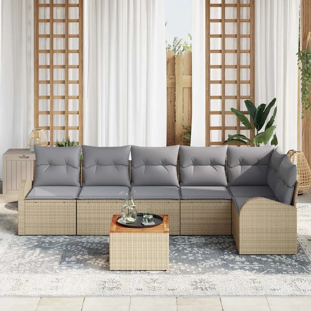 Set Divano da Giardino 7 pcs Beige e Grigio Chiaro polyrattan 3356257