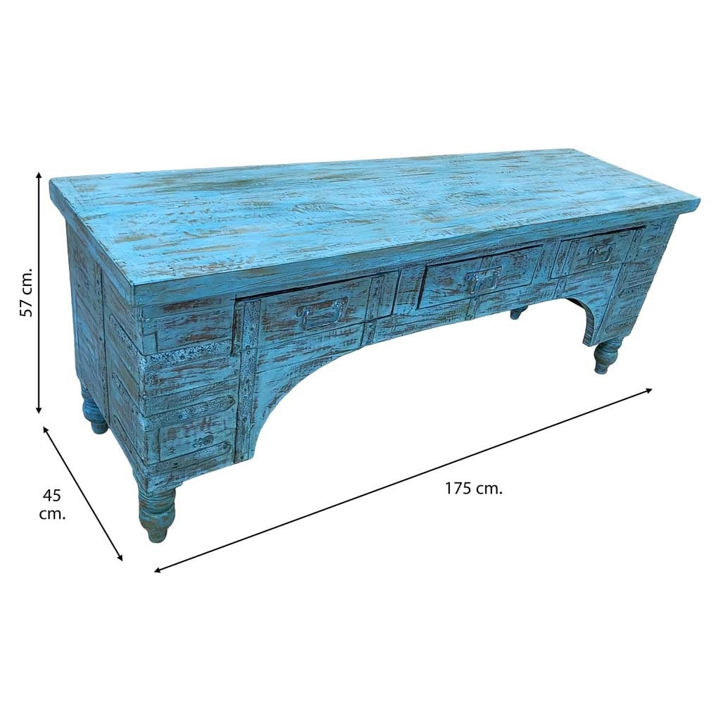 Mobile basso artigianale in legno 165-175x45x57h cm