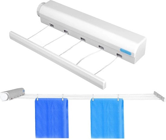 Corda Uittrekbare 3,75 m - Sostegno Telescopico per Parete - Spazievitore - Lunghezza Regolabile - Asciugatrice a Vapore in Plastica - Meccanismo di Blocco Manuale