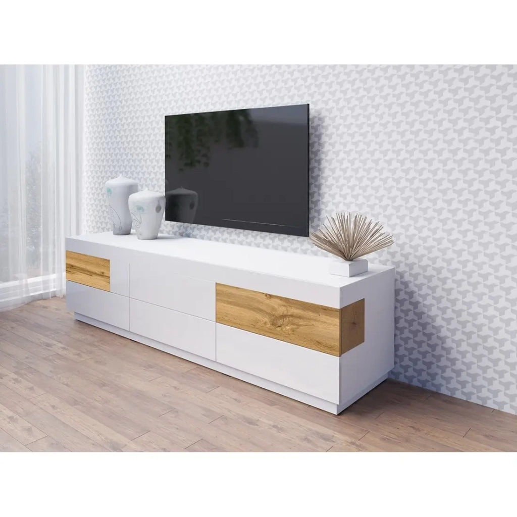 Mobile TV XL 200cm collezione KILES. Colori bianco e rovere. Stile design.