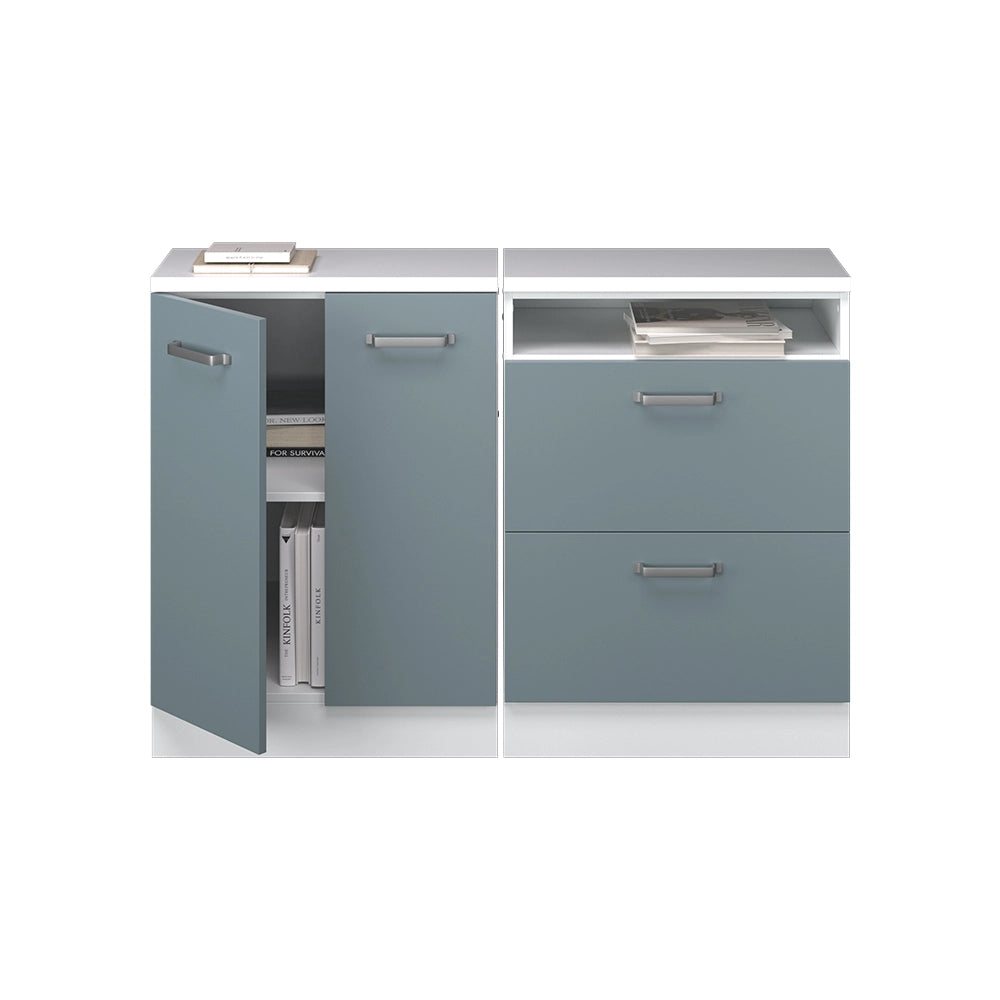Set di mobili sottotetto Rion Grigio-blu/Bianco 120 cm Set di 2 carcasse armadio profondità 60 cm Vicco