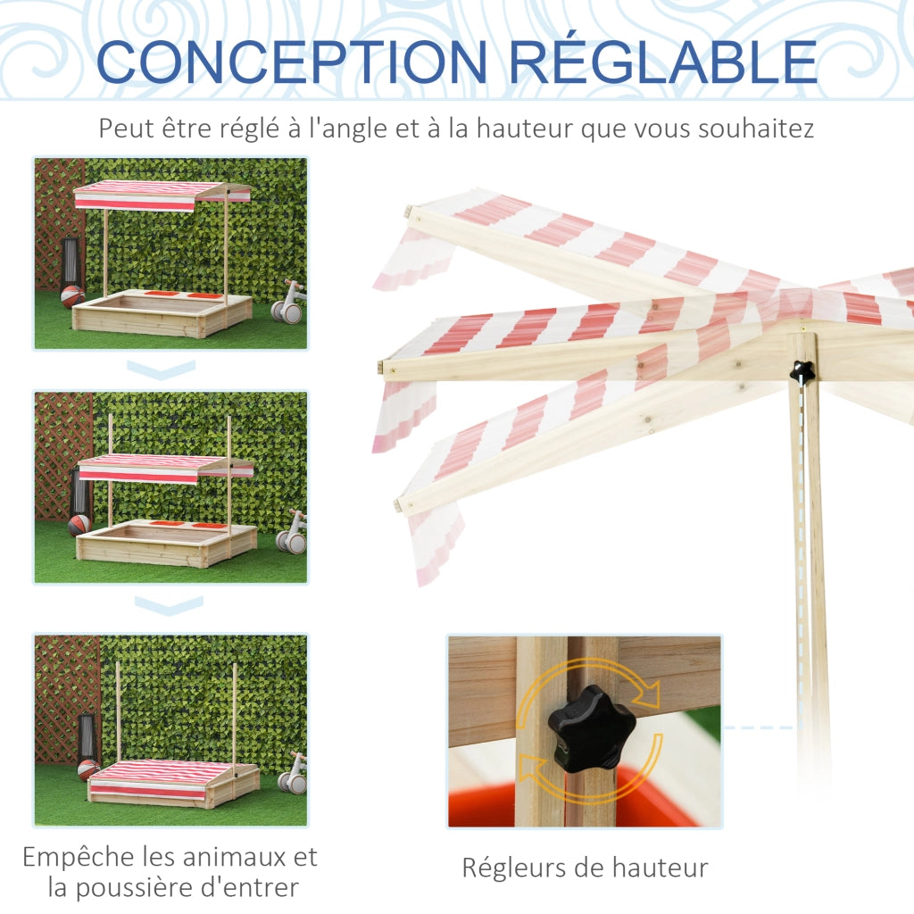 Sabbiera Legno Quadrata con Tetto Regolabile ¨C Xylo ¨C 118x118x118cm Abete Autoclave 2 Vasche
