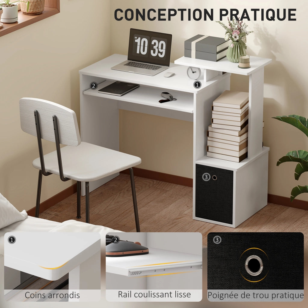 Scrivania per computer con cassetti e scaffale ¨C Minimal ¨C nero bianco 90x50x75