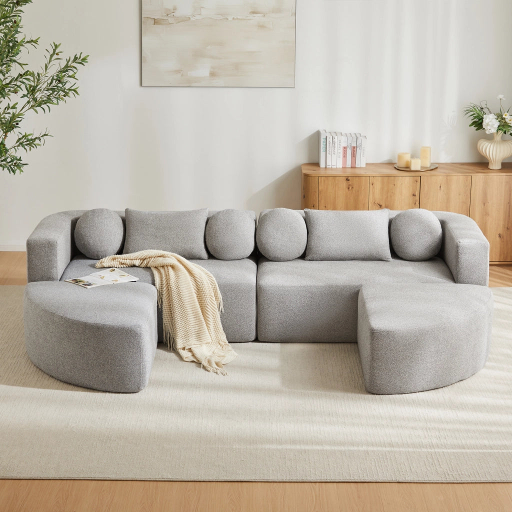 Divano modulare letto in ciniglia con funzione letto e imbottitura soffice senza montaggio grigio 292 × 165 × 68 cm