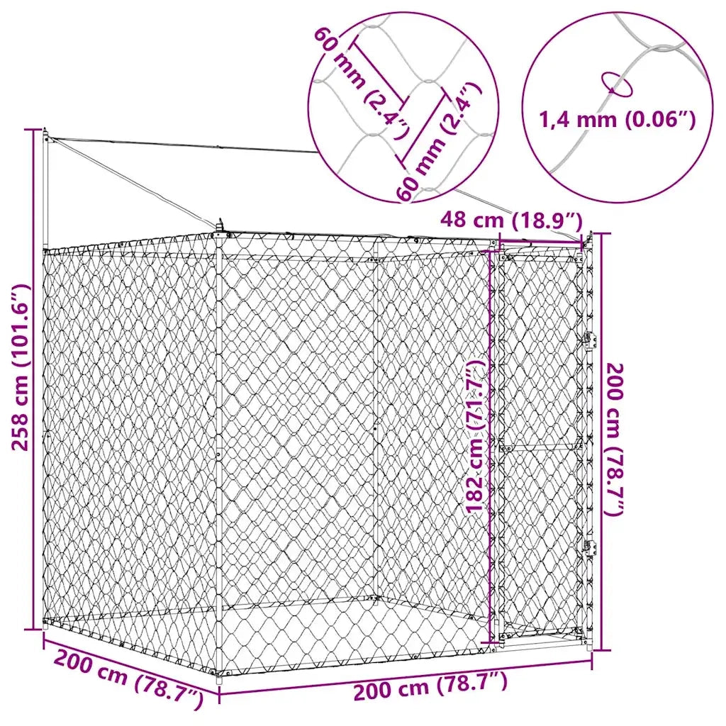Gabbia per Cani con Tetto Argento 200 x 200 x 258 cm 42009131