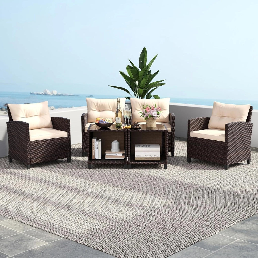Set di mobili da giardino in rattan per balconi, piccoli spazi, mobile da esterno, balcone, set da 2 e 3 pezzi, poltrone e tavolo