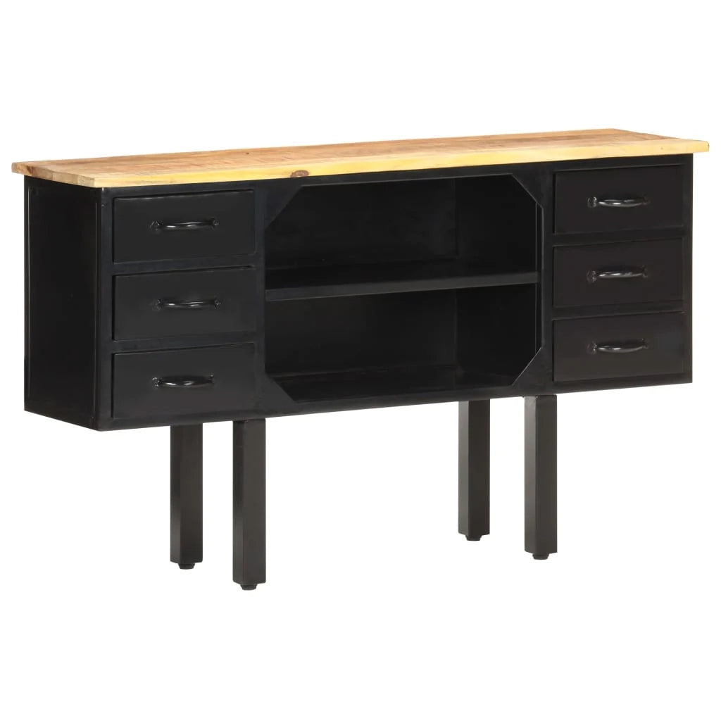 Buffet credenza cassettiera armadio mobile contenitore organizer per cucina soggiorno salotto 110 x 30 x 65 cm legno massello di mango grezzo e acciaio marrone 02_0029509