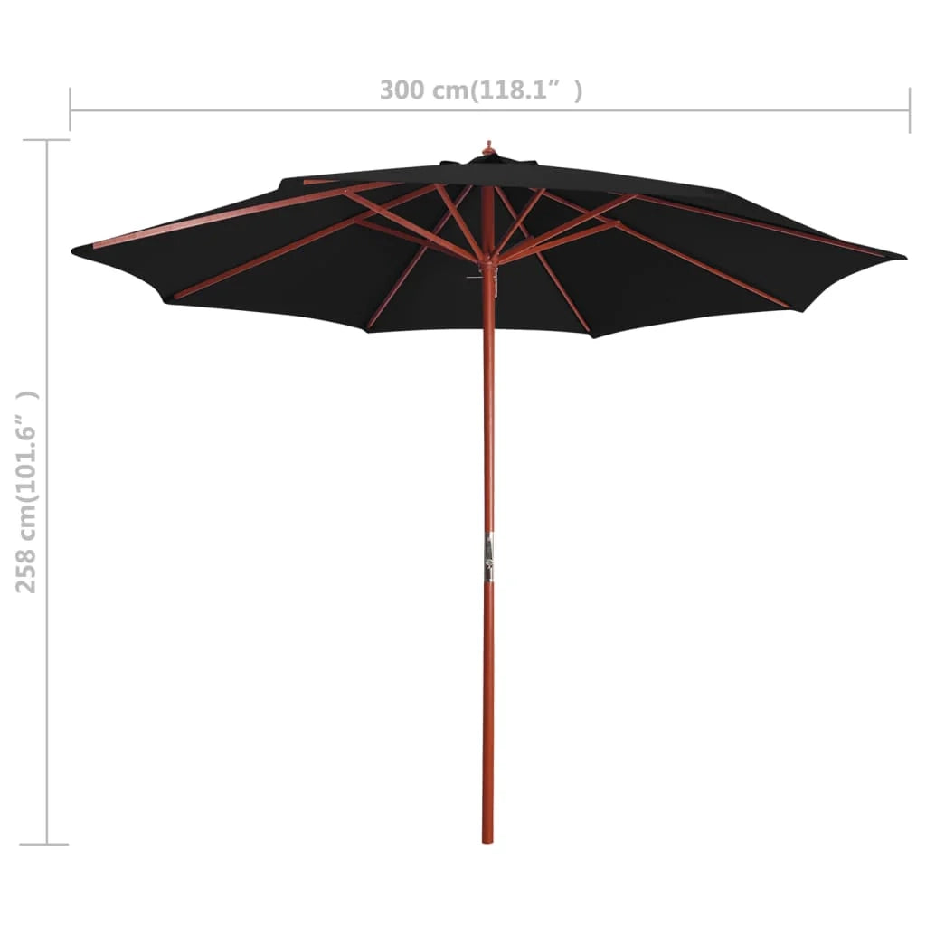 Ombrellone con palo in legno 300 x 258 cm nero 02_0008118
