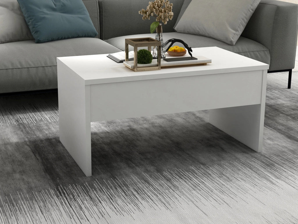 Tavolino "Akilli" con contenitore in legno - 90 x 52 x 45 cm - Bianco