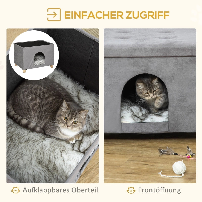 Tiragraffi per gatti 2 in 1 con apertura frontale e quattro piedi in MDF grigio 60 × 45 × 44,5 cm