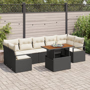 Set di SofÃ  da Giardino in 8 Pezzi con Cuscini Nero Rattan Polietilenico Acacia