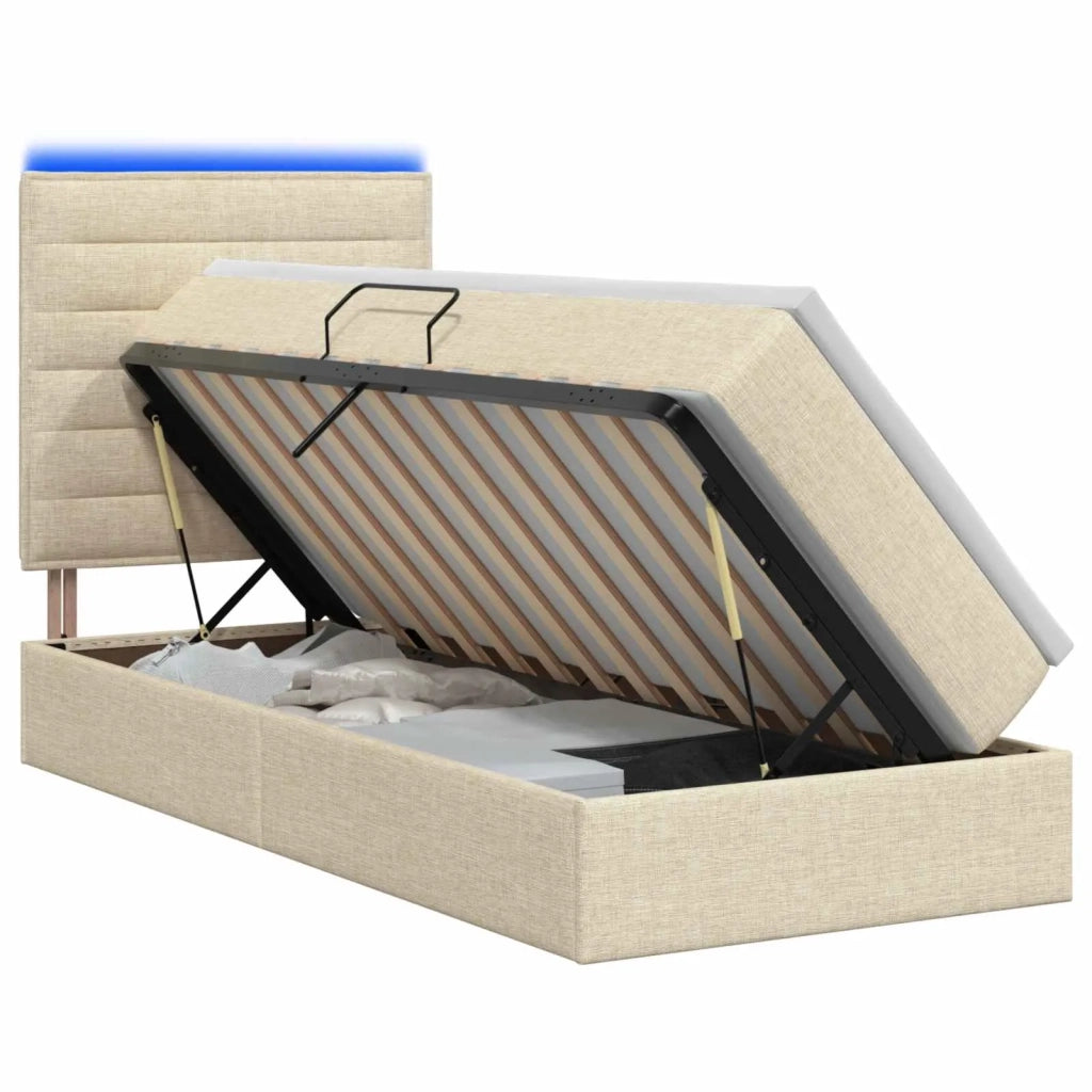 Letto con contenitore LED e materasso Crema 90 x 190 cm Tessuto 3459853