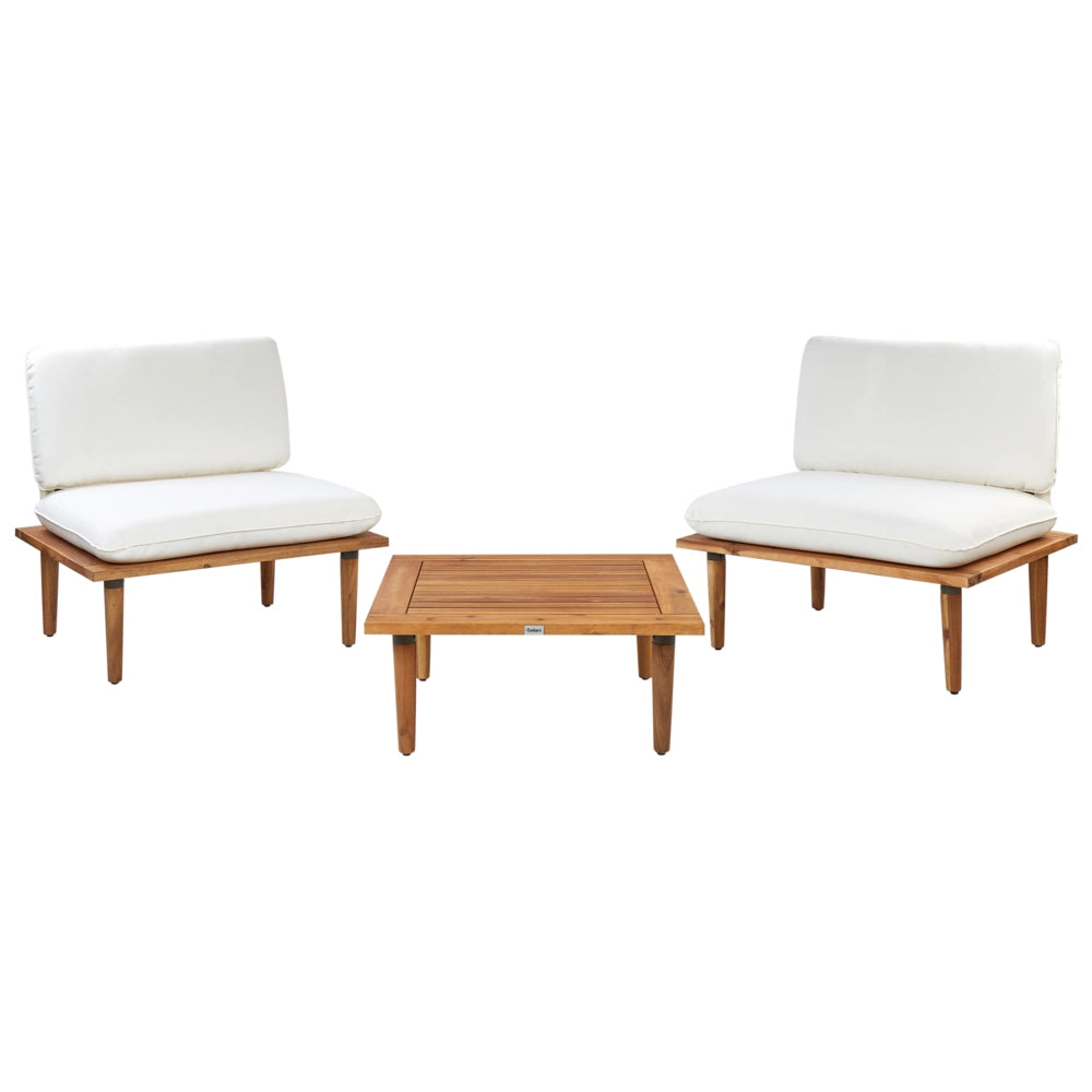 Set Divani Da Giardino Cuscini Bianchi In Legno Massello Di Acacia Set Conversazione Da Esterno Moderno A 2 Posti Poltrone Con Tavolino