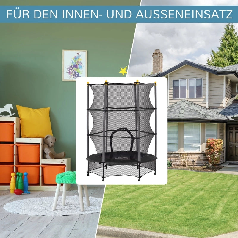 Trampolino per bambini 140 × 140 cm con rete di sicurezza, per interni e esterni, 3-10 anni, 50 kg, nero
