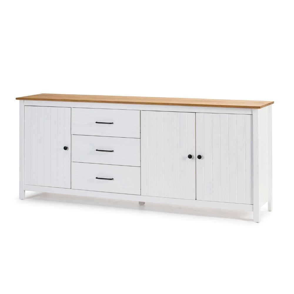 Credenza Miranda in legno massiccio colore bianco e pino 191x40x80H - 3 Ante e 3 cassetti