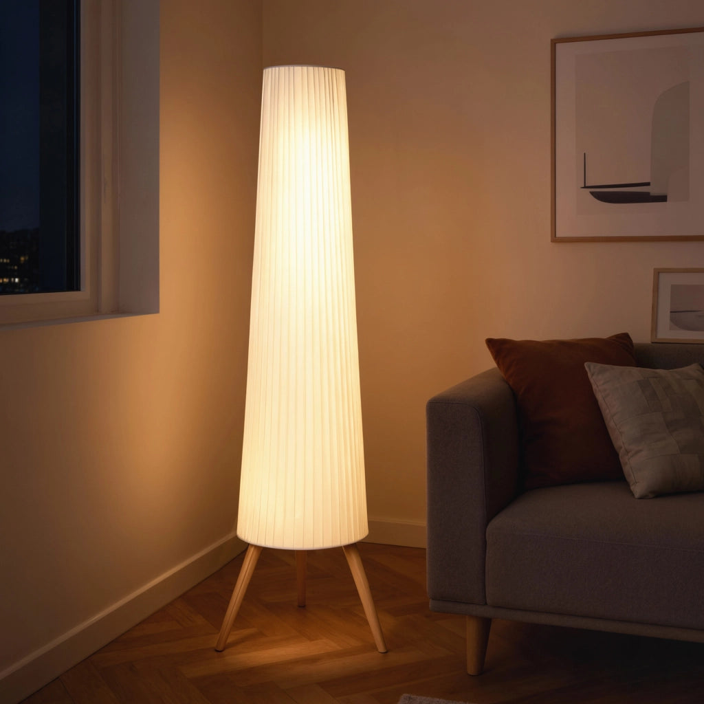Lampada da Terra con Treppiede ¨C Zephmum ¨C Bianco Legno Tela