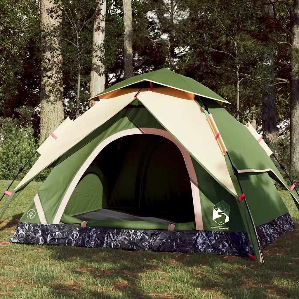 Tenda a Cupola da Campeggio 4 Persone Verde a Rilascio Rapido 4004181