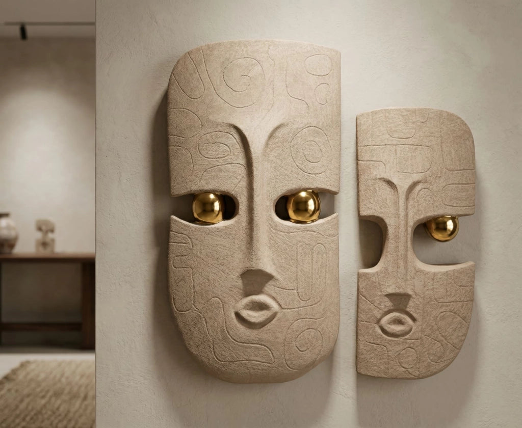 Decorazione Murale Dakar Coppia 20x6x40 cm in Ceramica Marrone e Oro