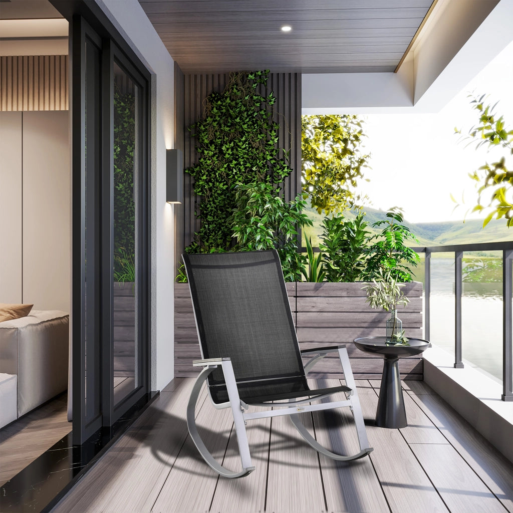 Easycomfort Sedia a Dondolo da Giardino, Sedia a Dondolo per Esterni Impermeabile e Antiruggine, Nera, 107x60x93cm