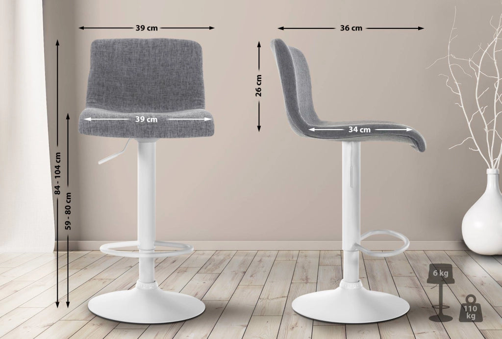 Sgabello HOVER in tessuto grigio chiaro,Metallo bianco opaco