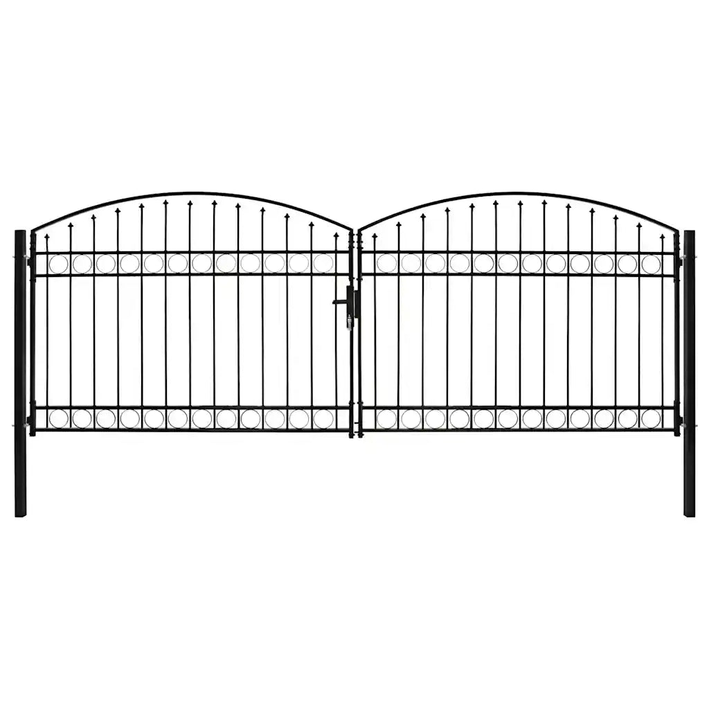 Cancello a Doppia Anta ad Arco in Acciaio 400x150 cm Nerocod mxl 130983